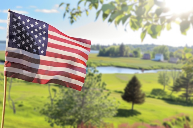 American flag for Memorial Day 4th of July Labour Day Independence Day With landscape view behin