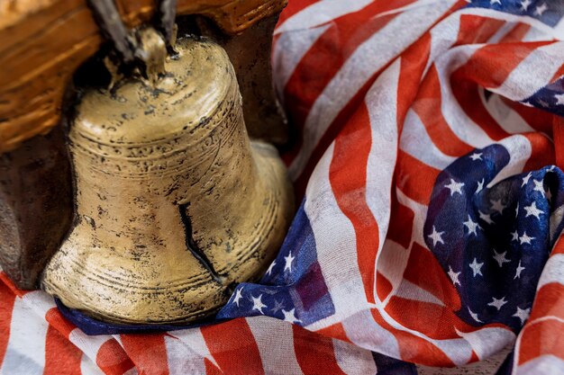 American flag Memorial day with remember those who served on Memory bell