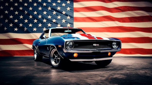 american flag muscle car Generative AI illustrator