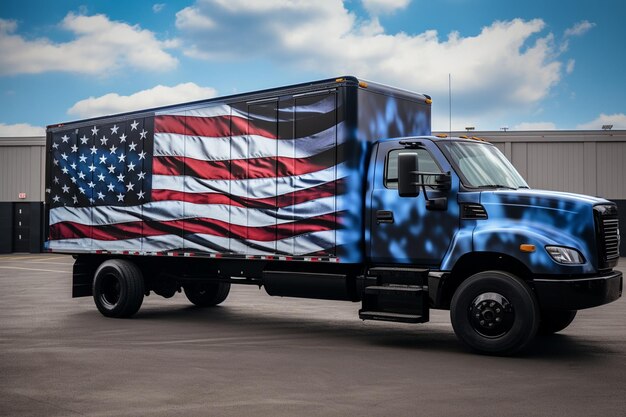 An American flag painted on the side of a delivery truck