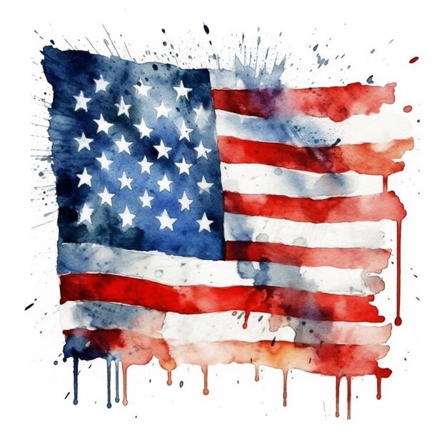 an american flag painted in watercolor on a white background generative ai