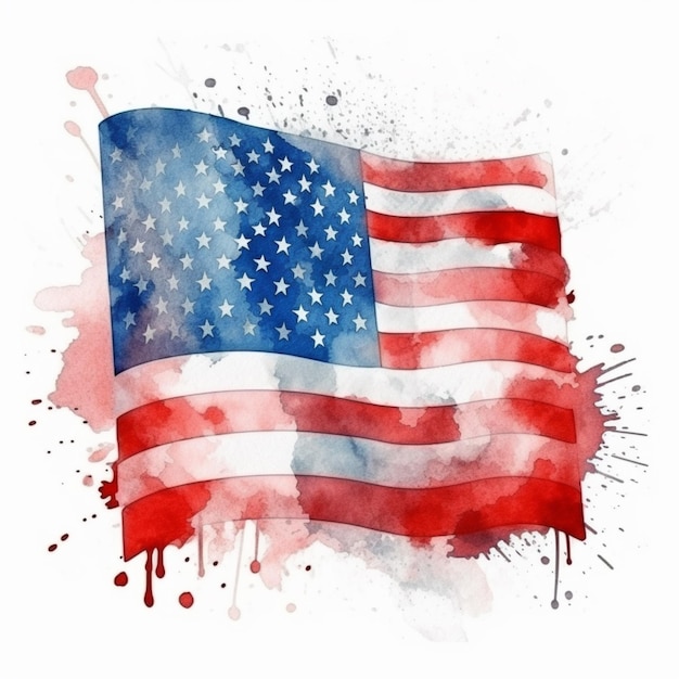 An american flag painted in watercolor on a white background generative ai