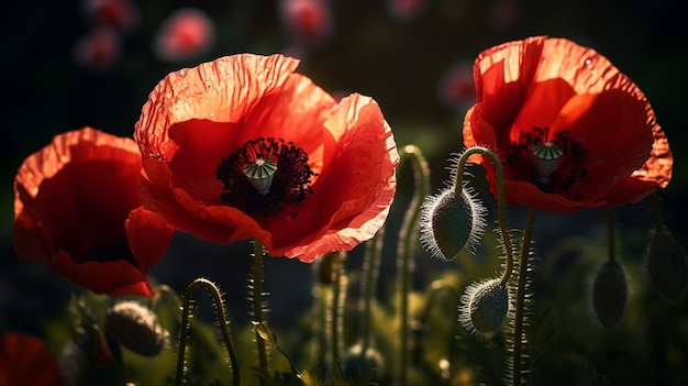 American flag And a poppy flower background Generative Ai