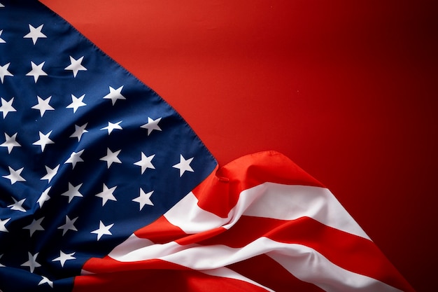 American flag on red background