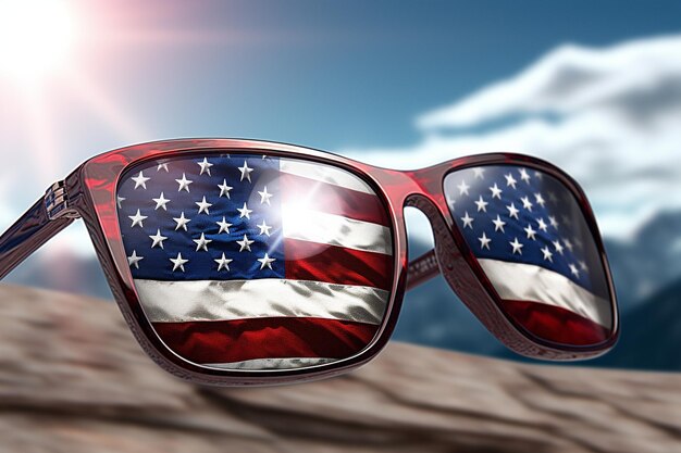 Photo american flag reflected in the sunglasses of a generative ai