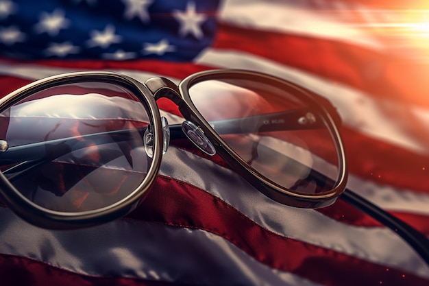 Photo american flag reflected in a veterans sunglasses generative ai