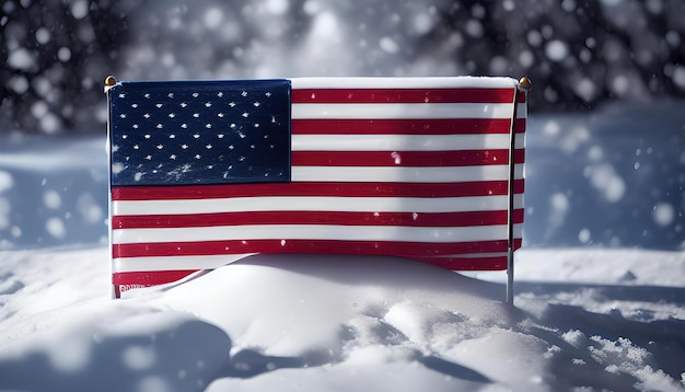 american flag on the snow