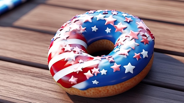 American flag themed donuts on wooden background