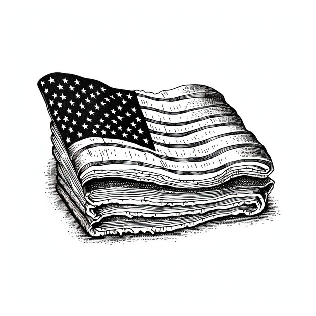 american flag towel isolated on white in the style of naive