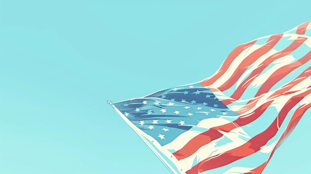 Американский флаг, размахивающий на чистом голубом небе