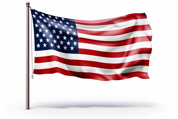 Photo american flag waving on a flagpole isolated on white background 3d illustration