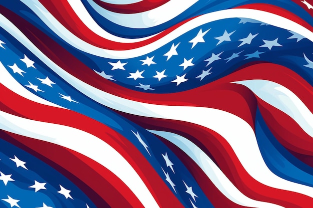 American flag waving in the wind Cartoon illustration