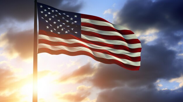 風に振られるアメリカ国旗