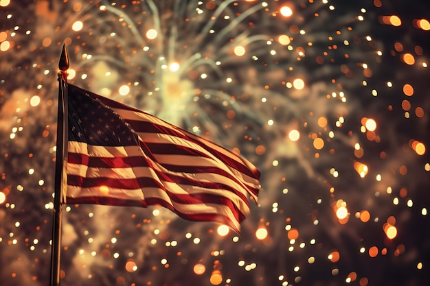 Photo american flag waving with fireworks in the background on the fourth of july independence day