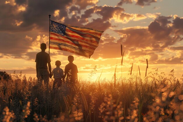 写真 アメリカ国旗と家族の再会