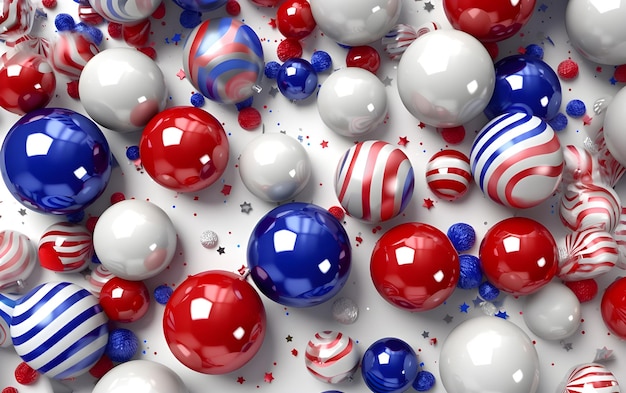 American flag with balloons on white background Independence day celebration background Generative AI