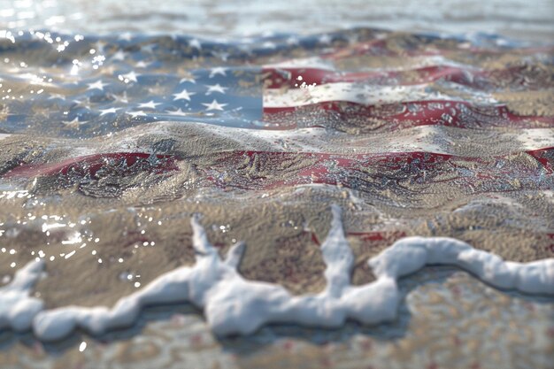 Photo american flag with a beach scene