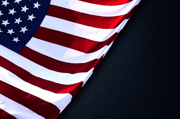 American flag with a black background. Fourth of July Concept