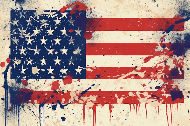 An american flag with a blot of paint and blots.