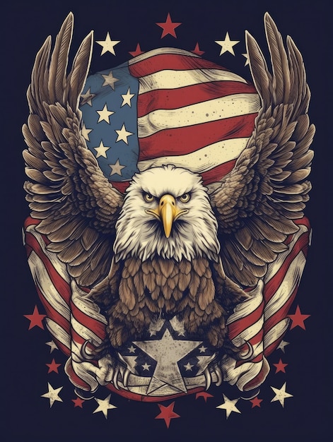 Photo american flag with an eagle the national symbol print for tshirts generative ai