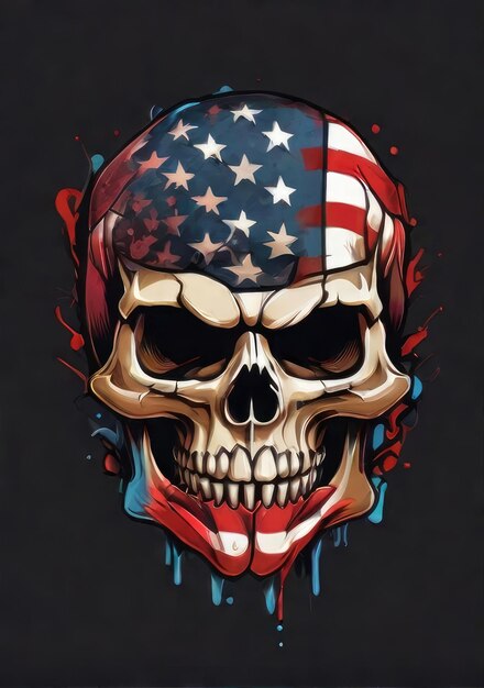 Photo american flag with face skulls