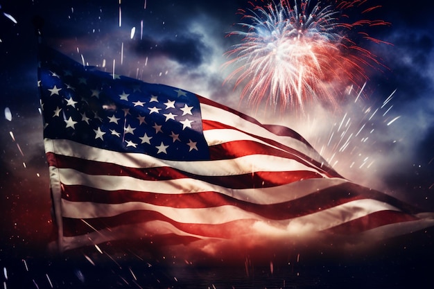 American flag with fireworks 2