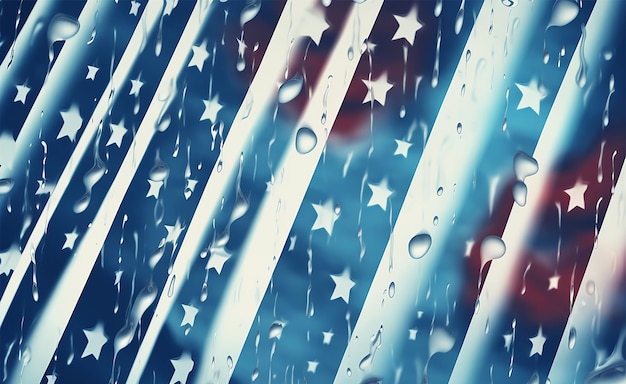 水滴とアメリカの国旗抽象的な背景記念日 7 月 4 日 3 d レンダリング