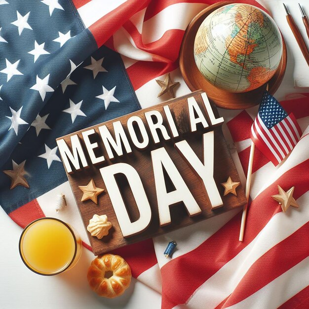 An American flag with the words memorial day on it