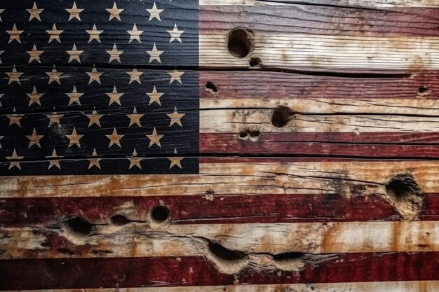 American flag on a wood surface