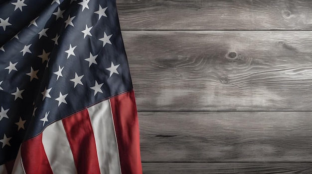 American flag on wooden background