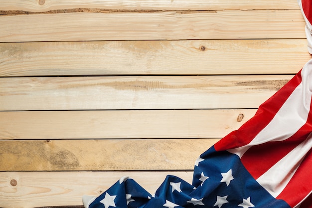 American Flag on wooden background