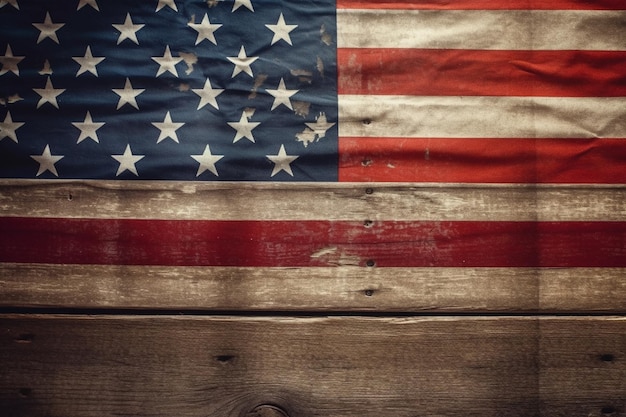 American flag on a wooden plank