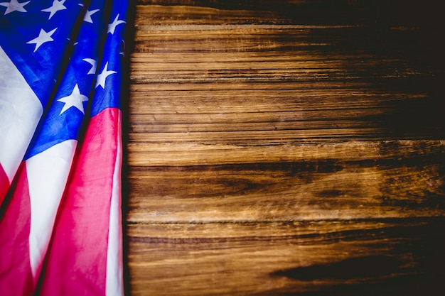 American flag on wooden table