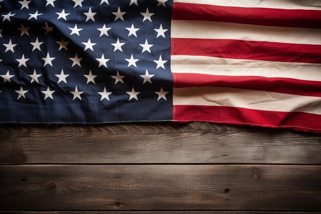 American flag on a wooden table