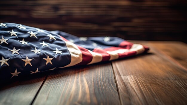 American flag on a wooden table