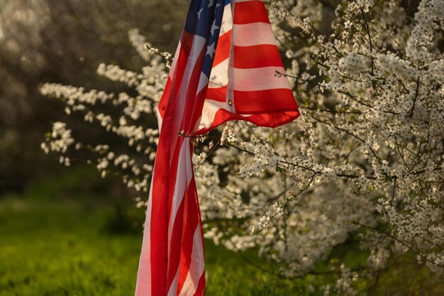 7 月 4 日に花でアメリカの国旗