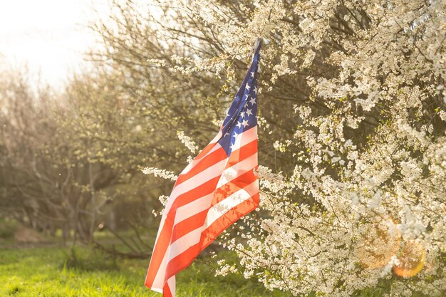 7 月 4 日に花でアメリカの国旗