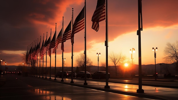 Photo american flags flying at halfstaff background