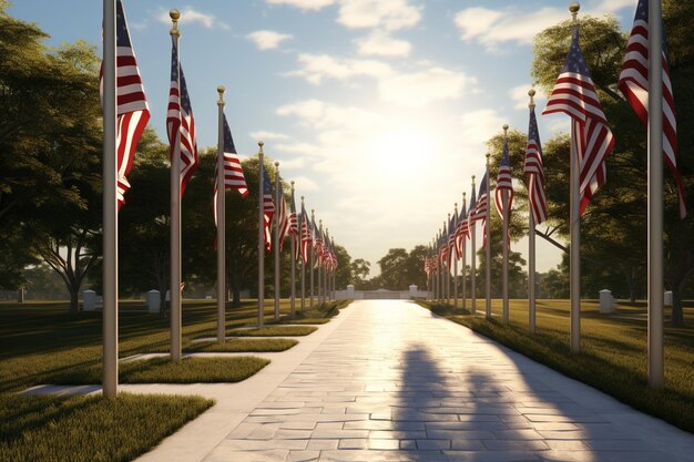 Photo american flags forming a pathway through a generative ai