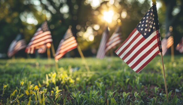 American flags on a memorial day