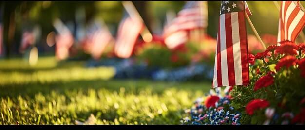 Foto bandiere americane e decorazioni patriottiche per il memorial day