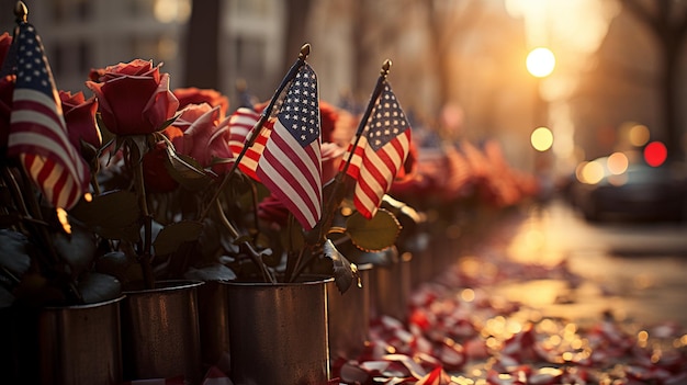 American Flags Placed At The Base A Background