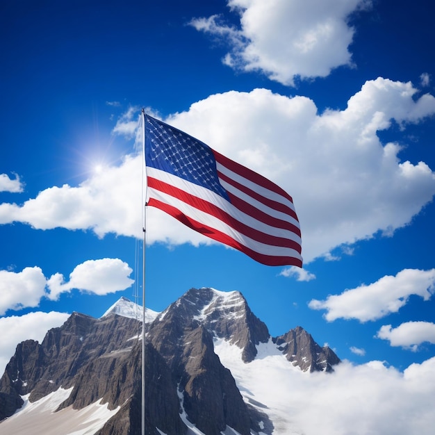 American fling flag on blue sky with white cloud