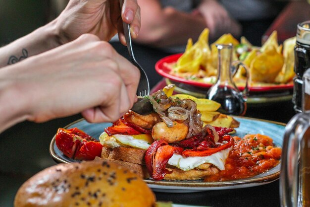 American food on a restaurant table in New York.