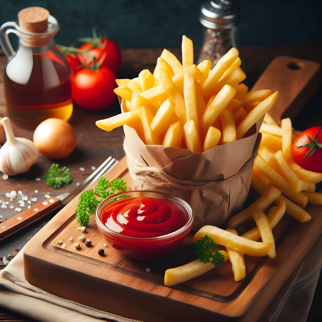 American foodCloseup of french fries in bowl on table