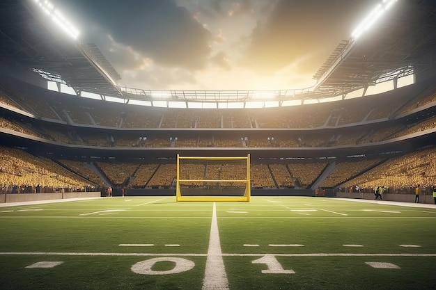 American football arena with yellow goal postgrass field blurred fans at playground viewsoccer