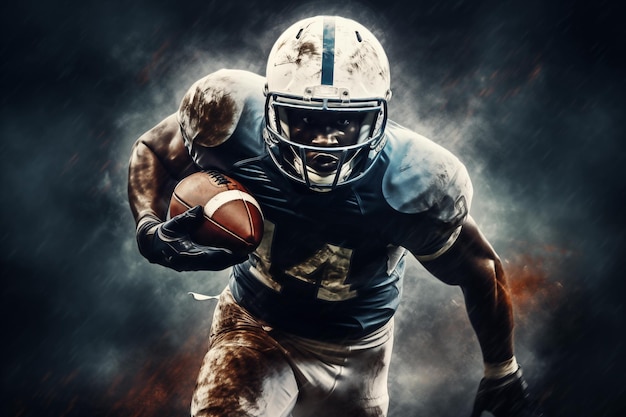 American football background with a player with ball