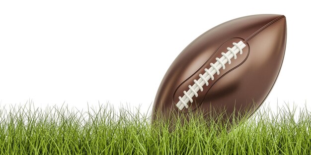 草の 3 D レンダリング上のアメリカン フットボール ボールのコンセプト