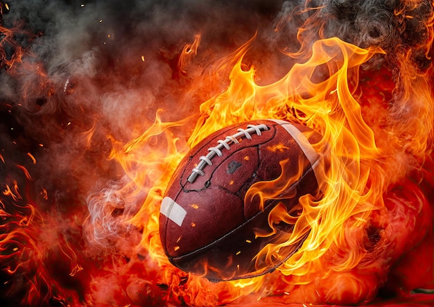 Photo american football ball on fire background closeup 3d rendering