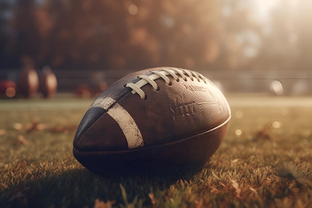 American football ball is lying on the grass 1